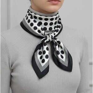 ⭐Polka Dot Silky Scarf Classic Chic Black  White Timeless Style Luxurious Soft
